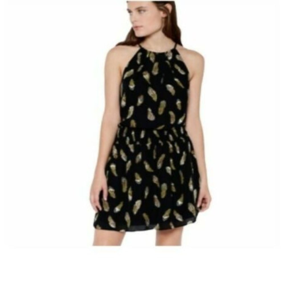 Joie Feather Print Halter Dress Size Xsmall 100% Silk
